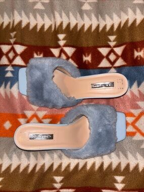 Primark Baby Blue Faux Fur Slide Mules